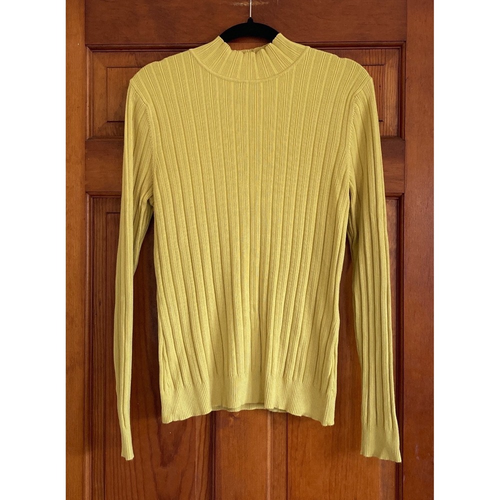 Womens XL Chartreuse Yellow Ribbed Mock Neck Long Sleeve Sweater Academia Preppy